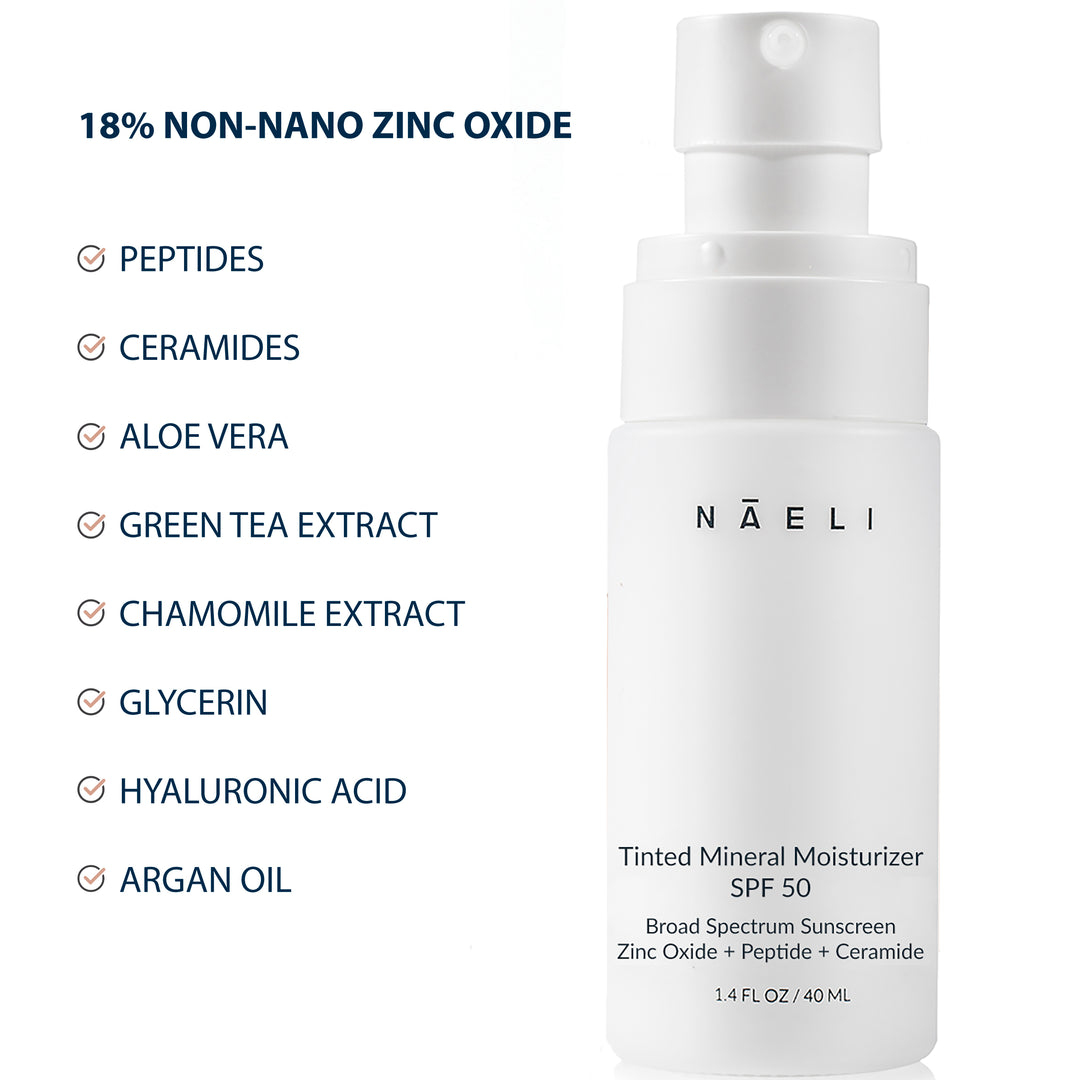 Tinted Mineral Face Moisturizer SPF 50 - Zinc Oxide, Peptide & Ceramide Complex