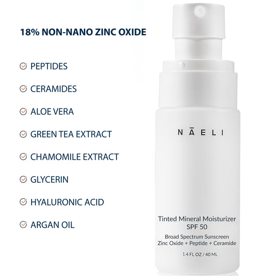 Tinted Mineral Face Moisturizer SPF 50 - Zinc Oxide, Peptide & Ceramide Complex