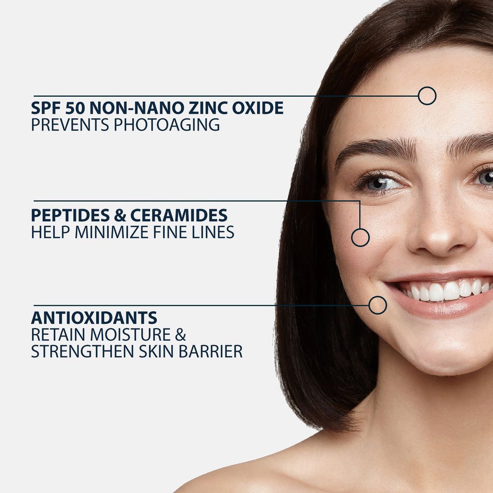 Tinted Mineral Face Moisturizer SPF 50 - Zinc Oxide, Peptide & Ceramide Complex