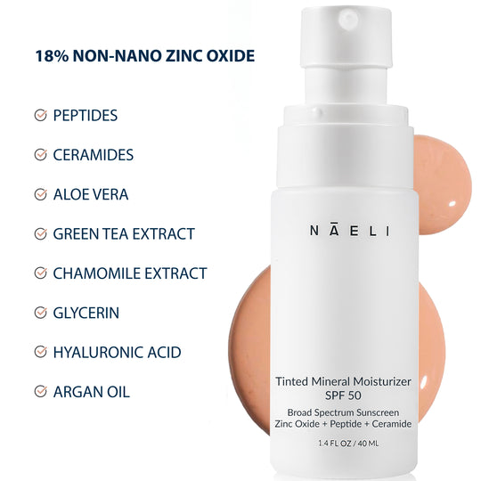 Tinted Mineral Face Moisturizer SPF 50 - Zinc Oxide, Peptide & Ceramide Complex